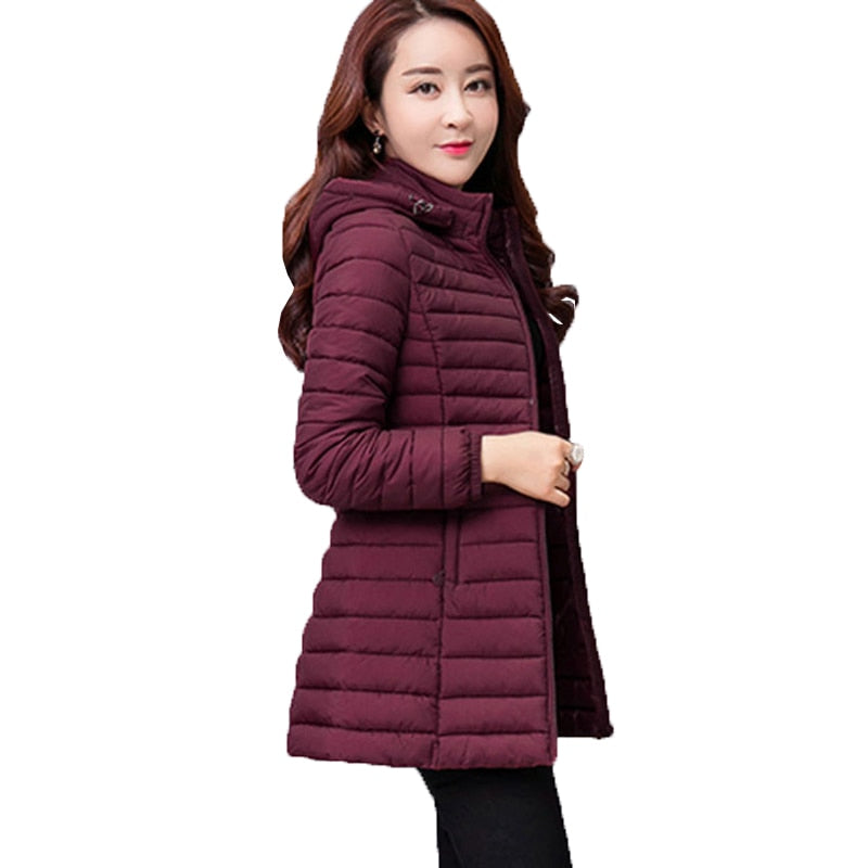 Women Autumn Winter Jacket Parkas 2019 New Solid Hooded Medium Long Outerwear Slim Plus Size 7XL Female Down Cotton Jacket W33