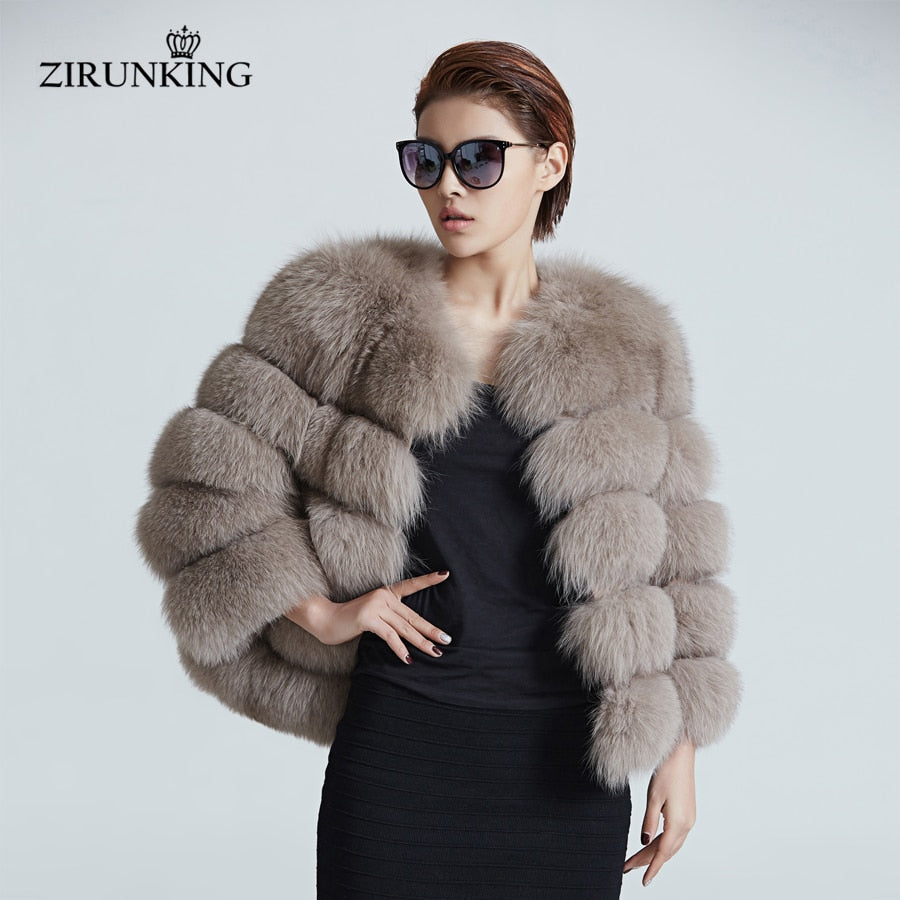 ZIRUNKING Women Warm Real Fox Fur Coat Short Winter Fur Jacket Outerwear Natural Blue Fox Fur Coats for Women ZC1636