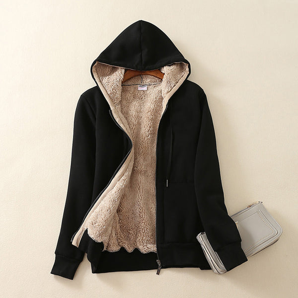 women's jacket coat fashion hoodie long sleeves winter jacket women solid Sherpa Lined thick Parka zipper coat clothes L30805