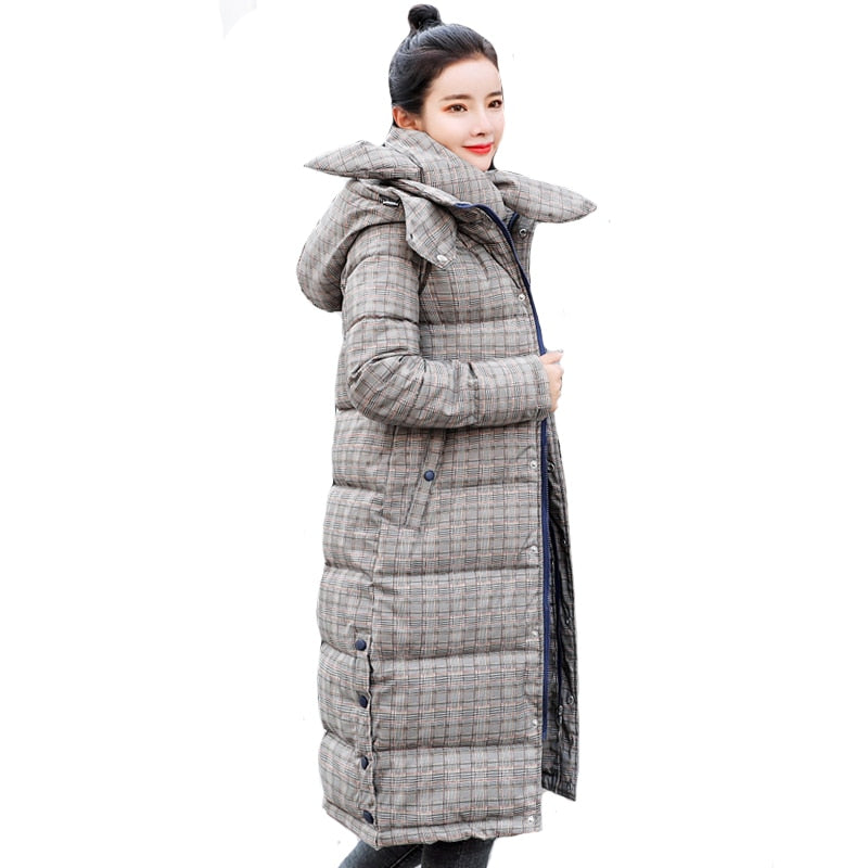 2019 New Design Winter jacket Women Plaid Warm Thicken Female Long Parka Cotton Padded Coat Chaqueta Feminina Invierno