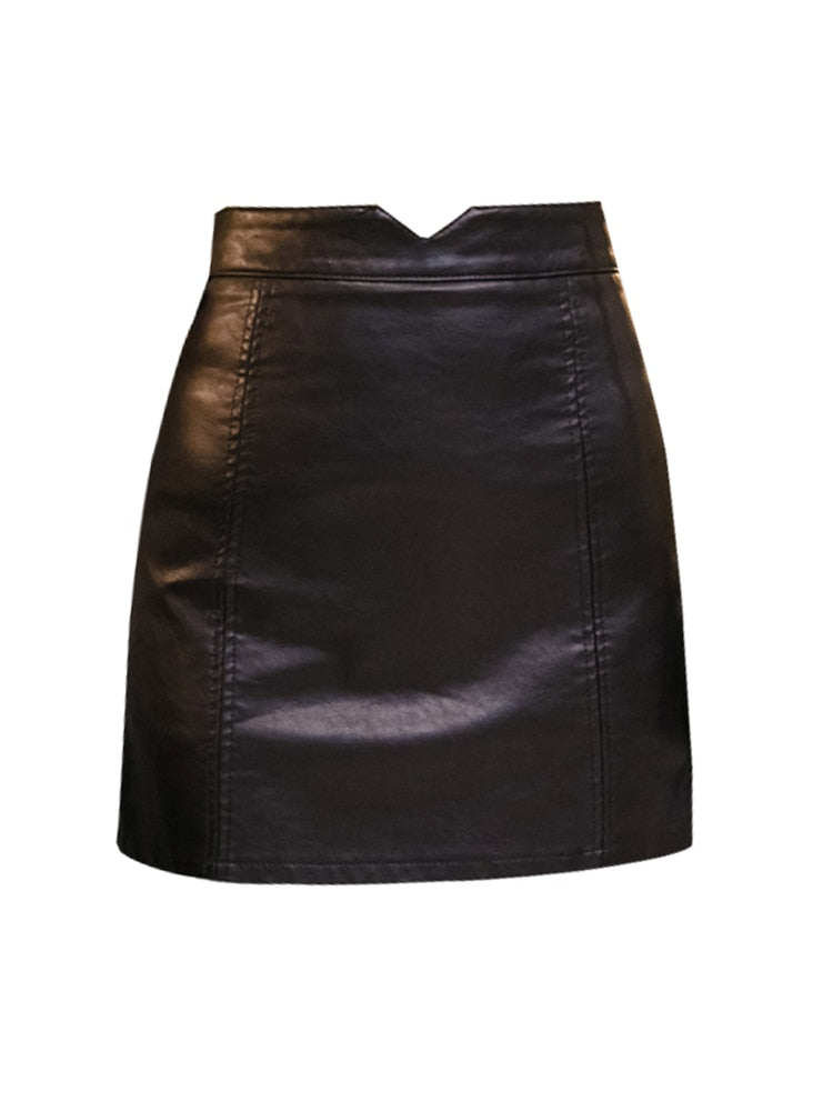 Spring Summer Casual PU Leather Skirt Women Elegant Zipper Mini A-Line Skirt Lady Skinny High Waist Skirts Black