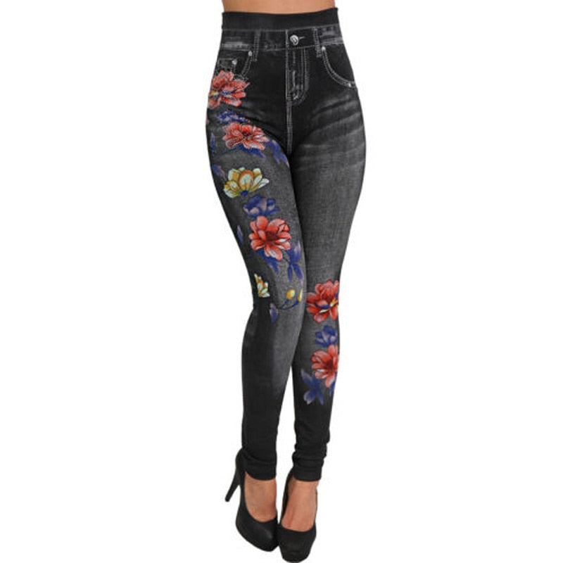 Stretch Embroidered Jeans For Women Elastic Flower Jeans Female Slim Denim Pants Pattern Jeans Pantalon Femme 2019 New