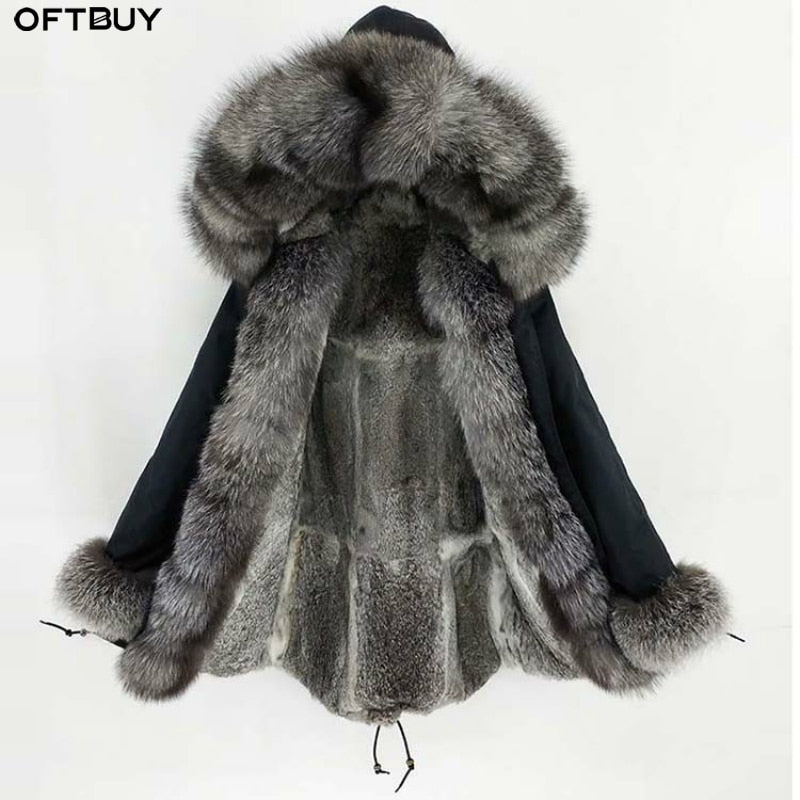 OFTBUY 2019 Long Parka Real Fur Coat Winter Jacket Women Natural Fox Fur Collar Hood Cuffs Rabbit Lliner Thick Warm Outerwear