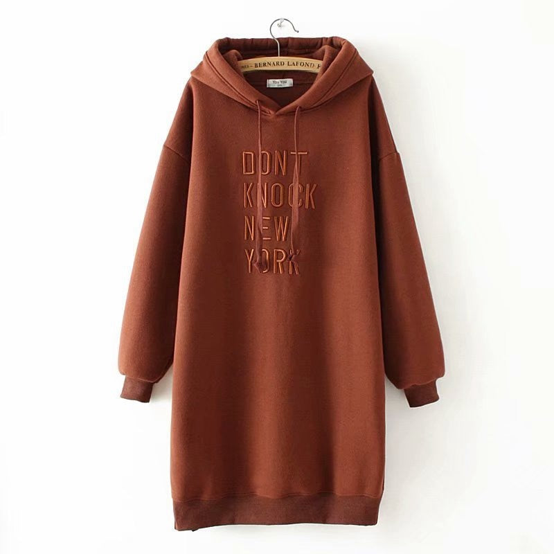 Women Loose Casual Hooded Sweatshirts Letters Long Sleeve Velvet Hoodie Dress Autumn Winter Plus Size Pullover Hoodies YY612