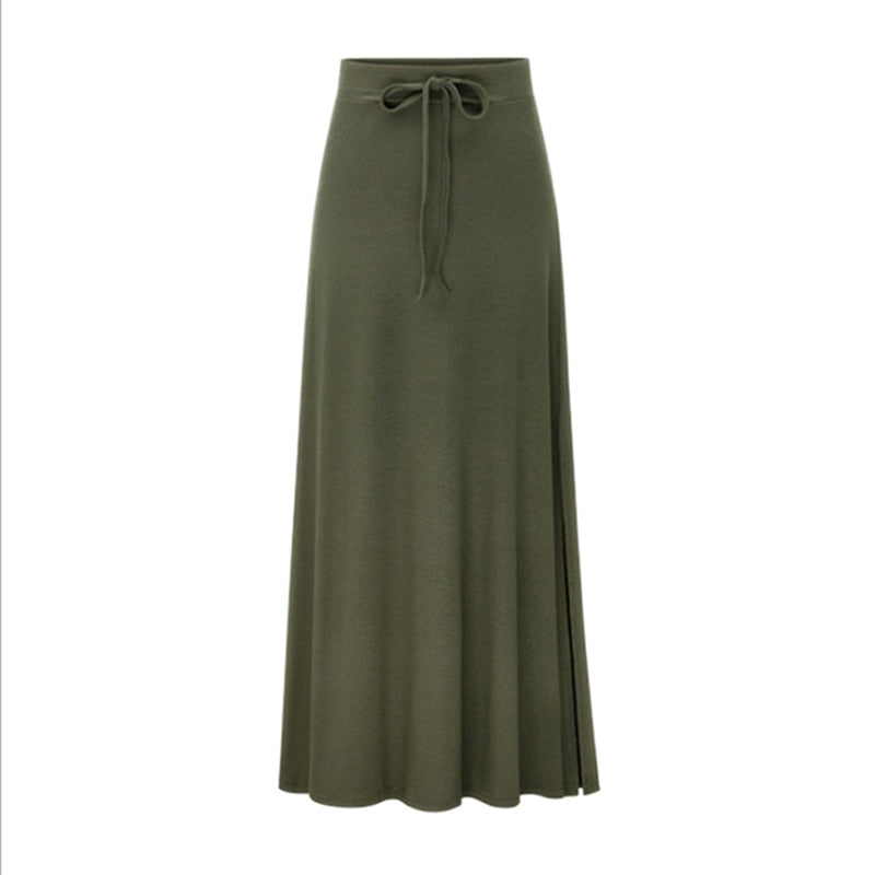 Bigsweety High Quality Women Pleated Long Skirt Fashion Slit Belted Maxi Skirt Autumn Winter High Waist Vintage A-Line Skirts